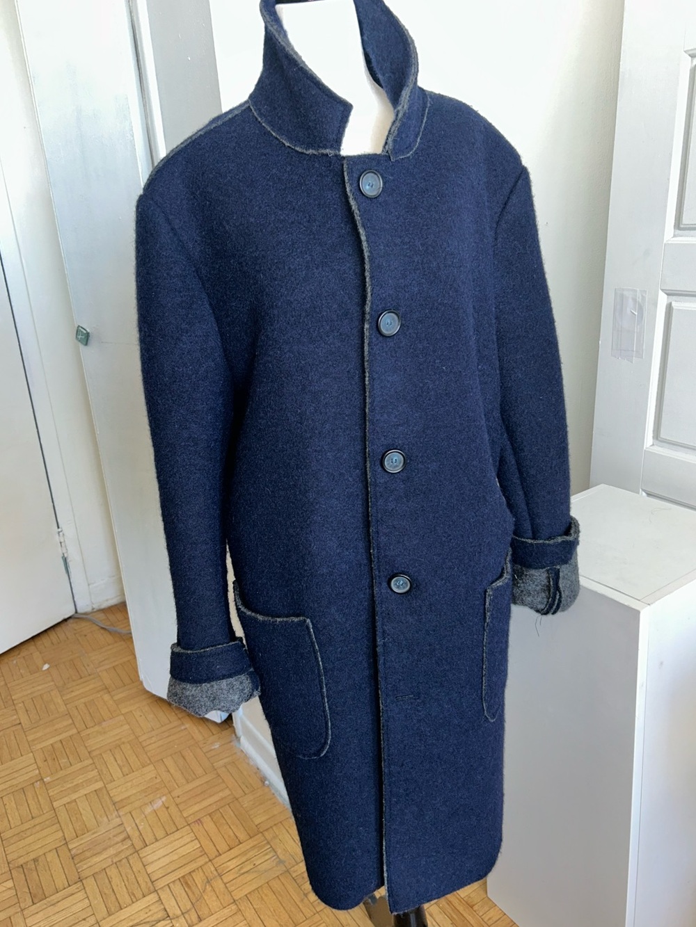 Simons Importation d’Italie Navy Double-Face Long Coat Made in Italy